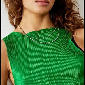 Topshop Shimmery Emerald Green Pleated Top